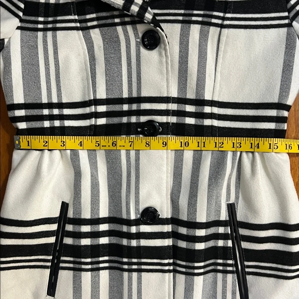 Iz Byer Plaid Pea Coat Size S Black White Preppy Trench Quiet Luxury Classic - Picture 7 of 14